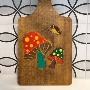 Mushroom and Butterfly solid wood cutting board, Charcuterie board